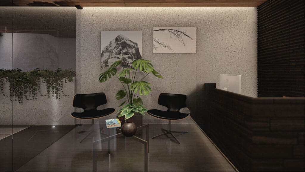 Sillas con planta enmedio decorativa